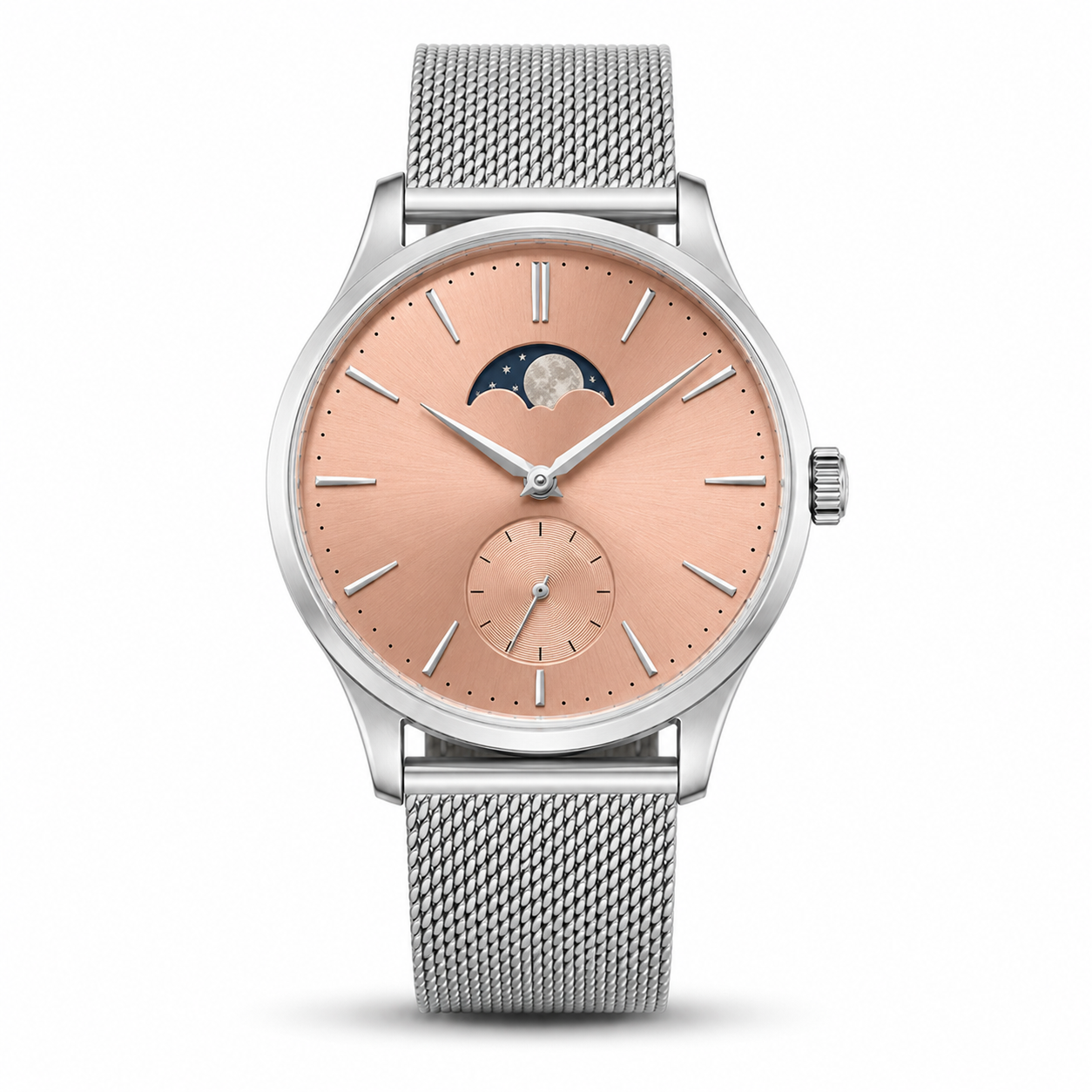 Roséfarbene Uhr mit Mondphasenanzeige