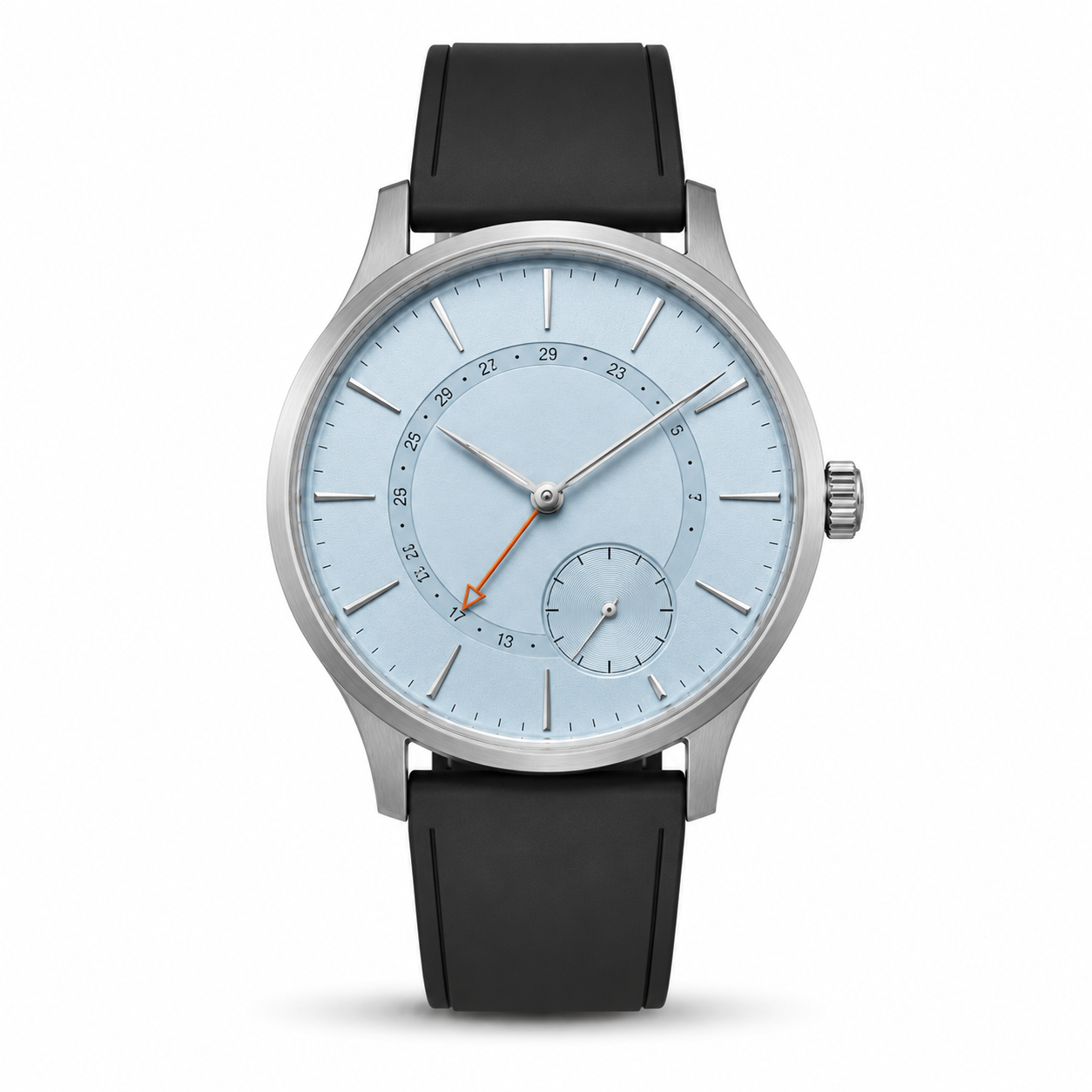 Moderne blaue Uhr mit schwarzem Armband